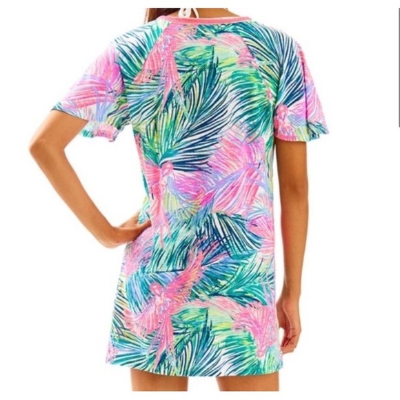 Lilly Pulitzer Scarlet Macaw Bonita Coverup V-Neck Cotton Tee Dress Size Large - Picture 5 of 10